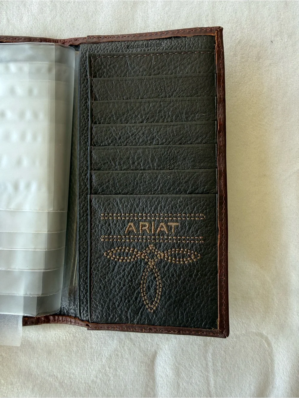 Ariat Dark Brown Leather Long Wallet with Shield Logo checkbook/rodeo wallet